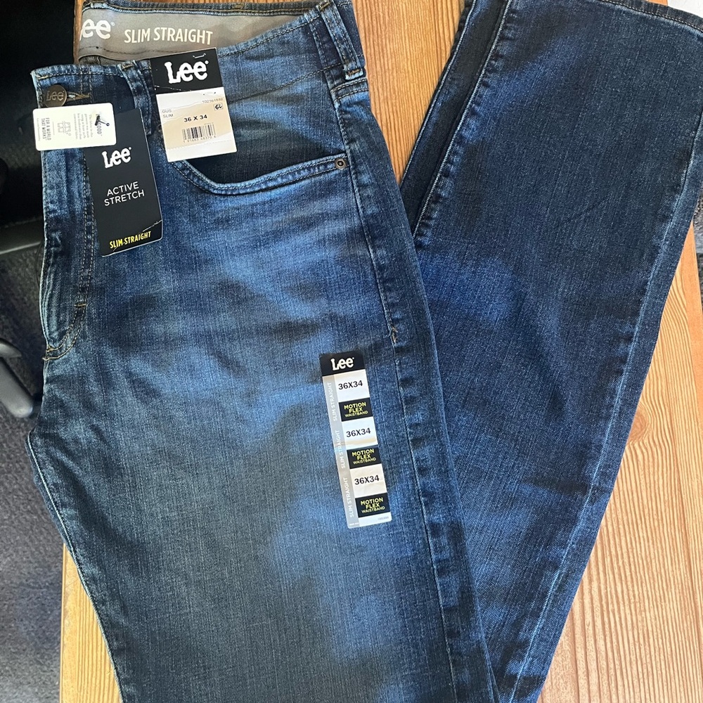 NWT Lee Men's Slim Straight active stretch Jeans - Deep Indigo 36 x 34
